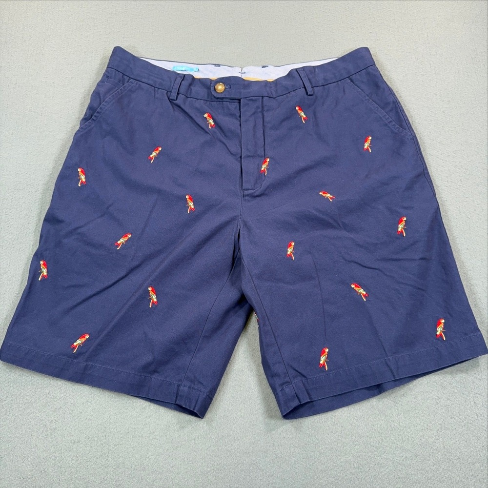 J.McLaughlin Mens Navy Blue Embroidered Parrot Chino Shorts Size 36 Cotton